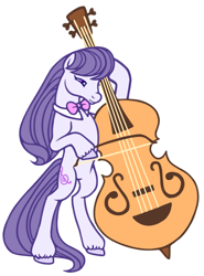 Size: 1483x2000 | Tagged: safe, artist:wtfponytime, octavia melody, earth pony, pony, g2, g4, bipedal, bow (instrument), bowtie, cello, cello bow, g4 to g2, generation leap, musical instrument, playing instrument, shirtless shirt collar, simple background, solo, standing, standing up, standing upright, white background