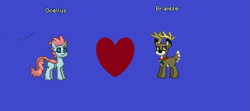 Size: 867x385 | Tagged: safe, bramble, ocellus, changedling, changeling, deer, pony, pony town, g4, banner, blue background, bramblecellus, female, heart, male, ship:bramblecellus, shipping, simple background, straight