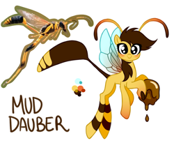 Size: 1558x1295 | Tagged: safe, artist:wtfponytime, oc, oc only, bug pony, insect, pony, antennae, concept art, extra legs, hoof claws, insect abdomen, insect wings, leg stripes, mud dauber, multiple legs, multiple limbs, ponified, simple background, six legs, solo, stripes, white background, wings