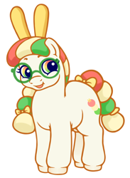 Size: 1048x1433 | Tagged: safe, artist:wtfponytime, oc, oc only, oc:marechi, earth pony, food pony, pony, g2, bow, braid, braided ponytail, braided tail, bunny ears, chubby, chunky, dango, food, hair bow, mochi, ponified, ponytail, simple background, solo, tail, tail bow, white background