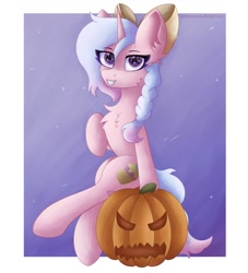 Size: 1691x1860 | Tagged: safe, artist:gaffy, oc, oc only, pony, unicorn, commission, halloween, holiday, horn, pumpkin, unicorn oc, ych result