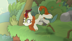 Size: 3840x2160 | Tagged: safe, artist:starry swirl, autumn blaze, kirin, g4, sounds of silence, cloven hooves, female, gritted teeth, high res, lineless, mare, scene interpretation, solo, teeth, tripping