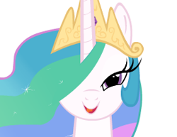 Size: 271x209 | Tagged: artist needed, safe, princess celestia, alicorn, pony, fanfic:a little loopy, g4, crown, fanfic art, jewelry, looking at you, regalia, simple background, smiling, smiling at you, solo, white background