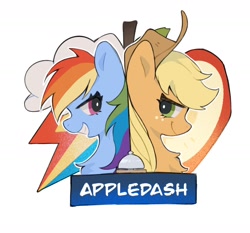 Size: 1718x1600 | Tagged: safe, artist:zhen8558, applejack, rainbow dash, earth pony, pegasus, pony, a trivial pursuit, g4, bell, chest fluff, female, lesbian, mare, ship:appledash, shipping, simple background, white background