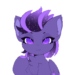 Size: 1164x1164 | Tagged: safe, artist:qudeffy, oc, oc only, oc:shadow galaxy, pegasus, pony, adorable face, animated, chest fluff, closed mouth, colored hooves, colored wings, colored wingtips, commission, cute, cute little fangs, ear fluff, ear tufts, fangs, female, folded wings, gif, mare, open mouth, pegasus oc, simple background, slit pupils, solo, sparkly mane, spread wings, starry mane, transparent background, two toned wings, wings