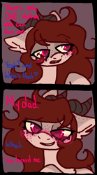 Size: 500x900 | Tagged: safe, artist:php193, oc, oc:delirium, succubus, succubus pony, comic, dialogue, implied incest, simple background, solo