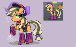 Size: 1920x1200 | Tagged: safe, artist:jully-park, gameloft, applejack, earth pony, pony, g4, my little pony: magic princess, boots, clothes, edgy applejack, eyeshadow, female, game screencap, gameloft interpretation, goth, halloween, hat, holiday, makeup, mare, screencap reference, shoes, solo