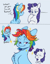 Size: 2808x3589 | Tagged: safe, artist:chub-wub, rainbow dash, rarity, pegasus, pony, unicorn, g4, alternate hairstyle, before and after, chest fluff, duo, female, folded wings, high res, horn, mare, short hair, wings