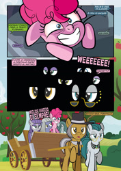 Size: 1920x2715 | Tagged: safe, artist:alexdti, cloudy quartz, igneous rock pie, limestone pie, marble pie, maud pie, pinkie pie, earth pony, pony, comic:how we met (italian), g4, eyes closed, female, filly, filly limestone pie, filly marble pie, filly maud pie, filly pinkie pie, foal, italian, younger