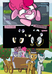 Size: 1920x2715 | Tagged: safe, artist:alexdti, cloudy quartz, igneous rock pie, limestone pie, marble pie, maud pie, pinkie pie, earth pony, pony, comic:how we met, g4, bloodshot eyes, cart, family, father and child, father and daughter, female, filly, filly limestone pie, filly marble pie, filly maud pie, filly pinkie pie, male, mother and child, mother and daughter, siblings, sisters, twins, younger
