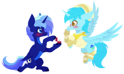 Size: 5288x3204 | Tagged: safe, artist:belka-sempai, oc, oc only, oc:lumière élevé, oc:night sky (polak23), alicorn, pony, alicorn oc, blushing, countershading, duo, horn, marriage proposal, oc x oc, shipping, simple background, transparent background, wings