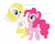 Size: 5000x4000 | Tagged: safe, artist:feather_bloom, artist:kaitykat117, pinkie pie, surprise, earth pony, pegasus, pony, mlp fim's thirteenth anniversary, g1, g4, adoraprise, base used, boop, cute, diapinkes, duo, featured image, female, flying, g1 to g4, generation leap, generational ponidox, mare, raised hoof, simple background, speech bubble, talking, transparent background, vector