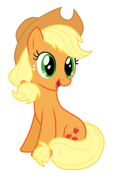 Size: 3214x5000 | Tagged: safe, artist:moogood, derpibooru exclusive, applejack, earth pony, pony, mlp fim's thirteenth anniversary, g4, absurd resolution, cowboy hat, cute, female, hat, jackabetes, looking away, mare, open mouth, png, simple background, sitting, smiling, solo, transparent background