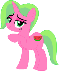 Size: 318x381 | Tagged: safe, artist:sturk-fontaine, oc, oc only, oc:melon kiss, pony, unicorn, base used, simple background, solo, white background