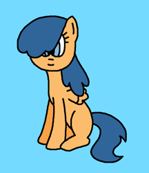 Size: 703x812 | Tagged: safe, artist:samthegreathero64, first base, pegasus, pony, g4, 1000 hours in ms paint, adorabase, blue background, cute, cyan background, female, filly, first base's different manes, foal, hair, long hair, long mane, ms paint, paint.net, rule 63, simple background, sitting, smiling, solo