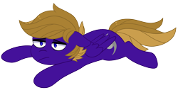 Size: 1736x885 | Tagged: safe, artist:ayvee, oc, oc only, oc:wing front, pegasus, pony, bored, brown mane, brown tail, exhausted, flop, hurricane, lying down, pegasus oc, purple fur, simple background, solo, tail, transparent background, wings