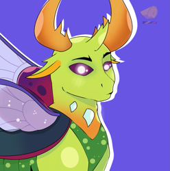 Size: 935x942 | Tagged: safe, artist:sundust, thorax, changedling, changeling, pony, g4, eyeshadow, king thorax, lidded eyes, looking at you, makeup, simple background, solo, spread wings, wings