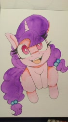 Size: 1152x2048 | Tagged: safe, artist:lockheart, sugar belle, pony, unicorn, g4, cute, eye clipping through hair, female, heart, heart eyes, looking at you, looking up, looking up at you, mare, marker drawing, open mouth, open smile, smiling, smiling at you, solo, traditional art, wingding eyes