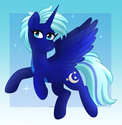 Size: 2000x2048 | Tagged: safe, artist:emera33, oc, oc only, oc:night sky (polak23), alicorn, pony, commission, cute, high res, jumping, old design, simple background, smiling, solo, ych result