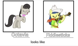 Size: 1078x642 | Tagged: safe, edit, part of a set, fiddlesticks, octavia melody, earth pony, pony, g4, apple family member, comparison, female, musical instrument, recolor, violin