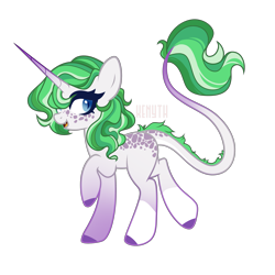 Size: 3937x3937 | Tagged: safe, artist:xenyth7, oc, oc only, oc:lavander, dracony, hybrid, coat markings, female, high res, horn, interspecies offspring, long horn, looking back, mare, offspring, parent:rarity, parent:spike, parents:sparity, raised hoof, simple background, smiling, socks (coat markings), solo, transparent background