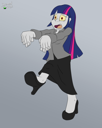 Size: 1600x2000 | Tagged: safe, artist:domedvortex, twilight sparkle, human, undead, zombie, equestria girls, g4, clothes, gradient background, long skirt, skirt, solo, twilight sparkle (alicorn)