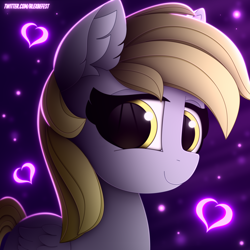 Size: 3000x3000 | Tagged: safe, artist:alexbefest, derpy hooves, pegasus, pony, g4, cute, derpabetes, ear fluff, female, folded wings, high res, looking at you, mare, neon, signature, smiling, smiling at you, solo, wings, yellow eyes