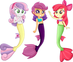 Size: 1600x1368 | Tagged: safe, artist:liniitadash23, edit, apple bloom, scootaloo, sweetie belle, mermaid, seapony (g4), equestria girls, g4, surf and/or turf, background removed, bow, cutie mark crusaders, female, hair bow, mermaidized, simple background, species swap, the cmc's cutie marks, transparent background, trio, trio female, vector