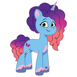 Size: 1200x1200 | Tagged: safe, alternate version, artist:prixy05, misty brightdawn, pony, unicorn, g5, my little pony: tell your tale, alternate hair color, alternate mane color, bracelet, coat markings, concave belly, female, freckles, friendship bracelet, gradient hair, gradient horn, gradient mane, gradient tail, horn, jewelry, looking at you, mare, pale belly, rebirth misty, simple background, smiling, smiling at you, socks (coat markings), solo, standing, tail, transparent background, unshorn fetlocks, vector