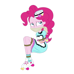 Size: 2500x2500 | Tagged: safe, artist:nie-martw-sie-o-mnie, pinkie pie, human, equestria girls, g4, bondage, bound and gagged, cloth gag, clothes, female, gag, high res, kidnapped, roller skates, rope, rope bondage, server pinkie pie, simple background, skates, solo, tied up, transparent background