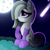 Size: 3000x3000 | Tagged: safe, artist:alexbefest, marble pie, earth pony, pony, g4, clothes, cute, ear fluff, eyebrows, female, full moon, grass, hair over one eye, high res, marblebetes, mare, moon, night, night sky, raised hoof, signature, sitting, sky, smiling, socks, solo, striped socks, tail, tail wrap