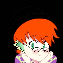 Size: 781x781 | Tagged: safe, artist:spike17, spike, human, g4, beautisexy, black background, cute, glasses, hat, human spike, humanized, orange hair, simple background, solo