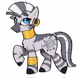 Size: 2048x2048 | Tagged: safe, artist:ac1dsoda, zecora, zebra, g4, cute, ear piercing, earring, female, heart, heart eyes, high res, jewelry, piercing, raised hoof, simple background, smiling, white background, wingding eyes, zecorable