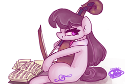 Size: 3600x2400 | Tagged: safe, artist:mannybcadavera, octavia melody, earth pony, pony, g4, bow (instrument), cello, female, high res, hoof hold, looking back, mare, musical instrument, sheet music, simple background, sitting, solo, white background