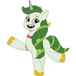 Size: 1200x1200 | Tagged: safe, artist:prixy05, leaf pony, pony, unicorn, g5, my little pony: tell your tale, cute, female, leafbetes, mare, raised hoof, simple background, solo, transparent background, vector