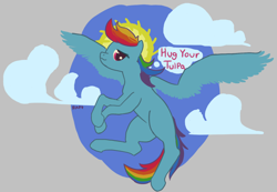 Size: 1274x883 | Tagged: safe, artist:rapt, rainbow dash, pegasus, pony, g4, aggie.io, crossed hooves, flying, halo, simple background, solo, spread wings, thought bubble, tulpa, wings