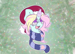 Size: 1280x920 | Tagged: safe, artist:umbreow, oc, oc only, pony, unicorn, bust, christmas, clothes, female, hat, holiday, mare, portrait, santa hat, scarf, solo, striped scarf