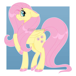 Size: 828x828 | Tagged: safe, artist:honeymews, fluttershy, pegasus, pony, g4, ears back, female, floppy ears, solo