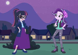 Size: 619x435 | Tagged: safe, artist:brightstar40k, sci-twi, starlight glimmer, twilight sparkle, human, undead, zombie, equestria girls, g4, clothes, dress, long dress, long skirt, skirt