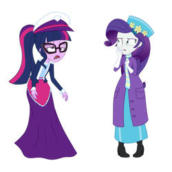 Size: 1280x1280 | Tagged: safe, artist:nie-martw-sie-o-mnie, rarity, twilight sparkle, human, equestria girls, g4, chocolate, clothes, dress, duo, duo female, female, food, long dress, long skirt, mary poppins, simple background, skirt, transparent background