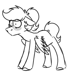 Size: 400x400 | Tagged: safe, artist:fuckomcfuck, oc, oc only, oc:doodles, pegasus, pony, blushing, monochrome, simple background, solo, white background