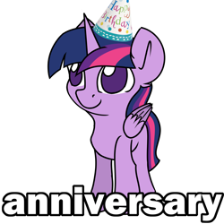 Size: 2000x2000 | Tagged: safe, artist:tz055, twilight sparkle, alicorn, pony, mlp fim's thirteenth anniversary, g4, hat, high res, party hat, simple background, solo, text, twilight sparkle (alicorn), white background