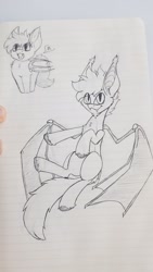 Size: 1152x2048 | Tagged: safe, artist:zackwhitefang, oc, oc only, oc:zack whitefang, bat pony, pony, bat pony oc, lined paper, solo, traditional art