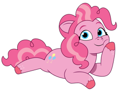 Size: 1200x881 | Tagged: safe, artist:prixy05, pinkie pie, earth pony, pony, g4, g5, my little pony: tell your tale, g4 to g5, generation leap, lying down, simple background, solo, transparent background, vector