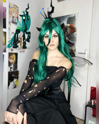 Size: 1024x1281 | Tagged: safe, artist:mayamystique, queen chrysalis, human, g4, clothes, cosplay, costume, irl, irl human, photo, sleeveless