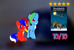 Size: 943x634 | Tagged: safe, artist:puzzlshield2, oc, oc:kori johnson, oc:puzzle shield, pony, 3d, best friends, christmas, holiday, mmd, movie review, rankin bass, review, rudolph the red nosed reindeer, rudolph's shiny new year, sitting, story included