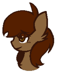 Size: 1034x1324 | Tagged: safe, artist:darksoma, oc, oc only, oc:lucy, earth pony, pony, blushing, bust, chest fluff, ear fluff, pixel art, simple background, solo, transfeminine, transparent background, worried smile