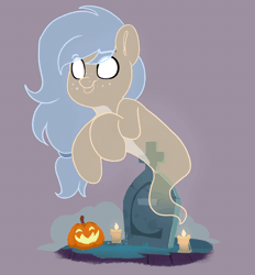 Size: 620x667 | Tagged: safe, artist:joaothejohn, oc, oc only, oc:iva, earth pony, ghost, ghost pony, pony, undead, animated, candle, commission, female, gif, grave, gravestone, halloween, holiday, jack-o-lantern, pumpkin, solo, spooky, ych result