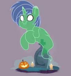 Size: 620x667 | Tagged: safe, artist:joaothejohn, oc, oc only, alicorn, ghost, ghost pony, pony, undead, alicorn oc, animated, candle, commission, floating, gif, grave, gravestone, halloween, holiday, horn, jack-o-lantern, pumpkin, spooky, wings, ych result