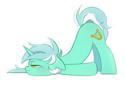 Size: 1125x765 | Tagged: safe, artist:melodylibris, lyra heartstrings, pony, unicorn, g4, face down ass up, female, floppy ears, frown, horn, mare, simple background, solo, tired, white background